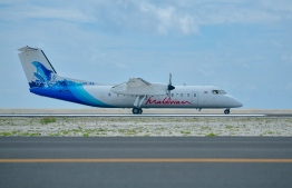 A Maldivian flight landing at Horafushi Airport. PHOTO: MIHAARU