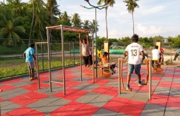 Outdoor gym established at Kurinbi, Haa Dhaalu Atoll, under ‘Aharenge Bank’ Community Fund. PHOTO: BML