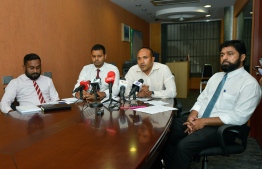 Lawyers of former President Yameen's legal team, Adam Shameen, Abdulla Shiaz, Mohamed Jameel Ahmed and Adam Asif (L-R)