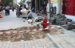 Installation of fire hydrant systems on the central road of Male’ City. PHOTO: MIHAARU