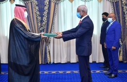 Ambassador-designate of Saudi Arabia to Maldives Matrek Abdullah Al-Ajalin Aldosar presents his credentials to President Ibrahim Mohamed Solih on December 21, 2020. PHOTO/PRESIDENT'S OFFICE