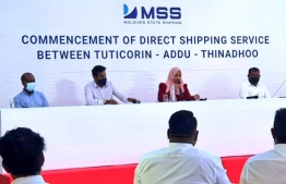 Ceremony held to mark the beginning of direct shipping between Thinadhoo and Tuticorin. PHOTO: MALDIVES SHIPPING SERVICE