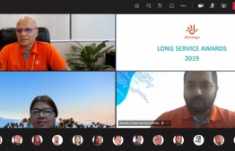 A screen grab of the virtual event held by Dhiraagu to acknowledge 65 of their long-term employees. PHOTO: DHIRAAGU