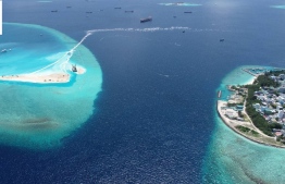 Gulhifalhu land reclamation enters second phase; Netherlands' contractor Boskalis reports 18 million cubic meters of sand will be filled to the lagoon for the reclamation-- Photo: Mihaaru