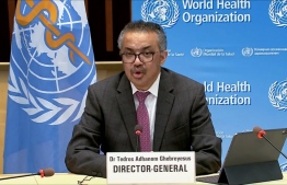This handout TV grab taken on January 5, 2021 shows World Health Organization (WHO) Ethiopian Director-General Tedros Adhanom Ghebreyesus during a press briefing on Covid-19 (novel coronavirus) via video link from the WHO headquarters in Geneva. (Photo by Handout / World Health Organization / AFP) /