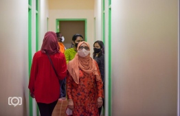 Gender Minister Aishath Didi, along with representatives from relevant bodies, inspect the accommodation facilities. PHOTO: GENDER MINISTRY