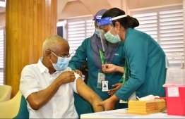 President Ibrahim Mohamed Solih being inoculated as part of the commencement of Maldives' vaccination drive. PHOTO: PRESIDENT'S OFFICE