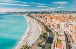 Photograph showing a shoreline from the city of Nice, located in the South of France. It is the 5th largest city in France and is known for its beaches, medieval towns and exceptional food. PHOTO: HANDLUGGAGEUK