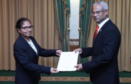 President Ibrahim Mohamed Solih and newly appointed President of DDCom Fareesha Abdulla. PHOTO: PRESIDENT’S OFFICE
