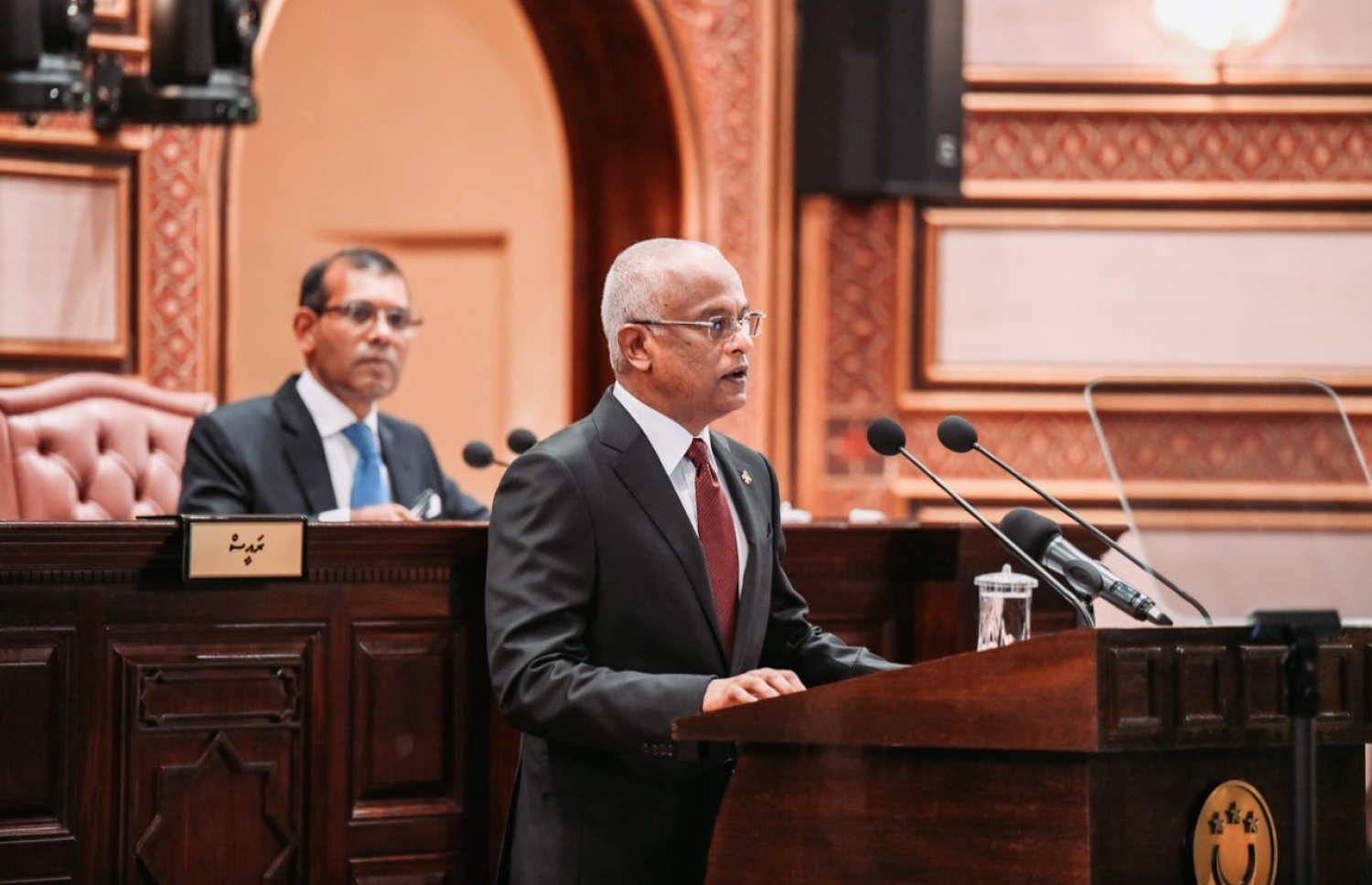 ރައްޔިތުންގެ މަޖިލީހުގެ 2021 ވަނަ އަހަރުގެ ފުރަތަމަ ދައުރުގެ ފުރަތަމަ ޖަލްސާގައި، ރައީސް އިބްރާހީމް މުހައްމަދު ސޯލިހު ރިޔާސީ ބަޔާން އިއްވަވާދެއްވަނީ.-- ފޮޓޯ: މަޖިލިސް