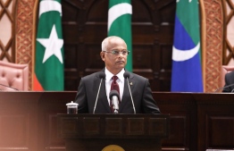 President Ibrahim Mohamed Solih delivering his address at the parliament’s 2021 inaugural session. PHOTO: MIHAARU