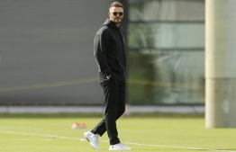 (FILES) In this file photo taken on February 25, 2020, Owner and President of Soccer Operations David Beckham looks on ahead of Inter Miami CF's inaugural match on March 1st against LAFC, during media availability at Inter Miami CF Stadium in Fort Lauderdale, Florida. - David Beckham says Inter Miami are ready to make big-name signings as they prepare for their second season in Major League Soccer under new coach Phil Neville. Speaking on February 27, 2021 at an event to launch Miami's new jersey, Inter co-owner Beckham said the club saw home-grown talent as the cornerstone of the franchise's long-term success. (Photo by Michael Reaves / GETTY IMAGES NORTH AMERICA / AFP)
