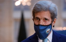 US Special Presidential Envoy for Climate John Kerry speaks to the press after a meeting with the French president at The Elysee Presidential Palace in Paris on March 10, 2021.
Ludovic MARIN / AFP