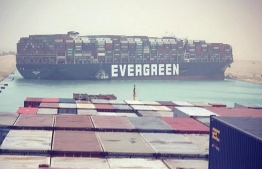The Evergreen container ship in the Suez Canal. Julianne Cona/ Instagram