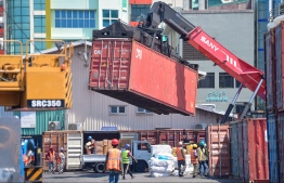 (FILE) Forklift carrying a storage container in MPL: Hithadhoo Ports Limited is a company operated under MPL -- Photo: Nishan Ali/ Mihaaru