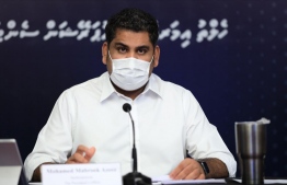 Spokesperson to the President's Office Mohamed Mabrook Azeez addressing the media during a media briefing on Monday -- Photo: HEOC