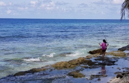A girl catching fish in a Maldivian island  --  Photo: Naufal Mohamed