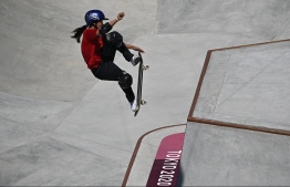 Japan's Sakura Yosozumi competes in the women's park final during the Tokyo 2020 Olympic Games at Ariake Sports Park Skateboarding in Tokyo on August 04, 2021 -- Photo: Lionel Bonaventure/ AFP