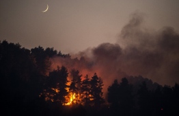 This photograph shows a forest fire in the village of Gouves on Evia (Euboea) island, on August 10, 2021. - Nearly 900 firefighters, reinforced overnight with fresh arrivals from abroad, were deployed on the country's second largest island as major towns and resorts remained under threat from a fire that has been burning for eight days -- Photo: Angelos Tzortzinis/ AFP