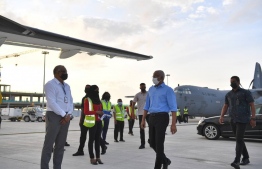President Ibrahim Mohamed Solih on his way to depart for his trip to Thaa Atoll -- Photo: Presidents Office