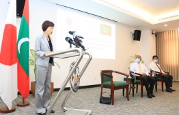 Japanese Ambassador to Maldives Keiko Yanai talks during the ceremony held to handover the vaccines -- Photo: Foreign Ministry