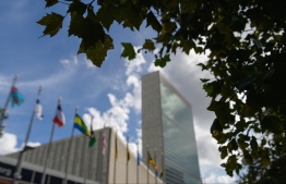 View of the  United Nations Headquarters building during the 76th Session of the UN General Assembly: in New York City. -- Photo: Angela Weiss / AFP