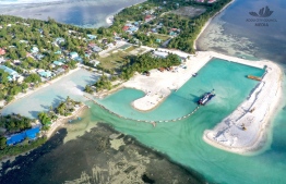 (FILE) Aerial photo of construction of Hulhudhoo harbor in Addu -- Photo: Addu City Council