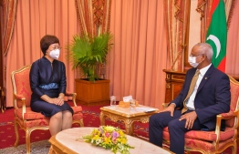 China Ambassador to Maldives Wang Lixin with Maldives President Ibrahim Mohamed Solih-- Photo: President's Office