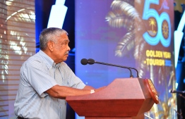 Tourism pioneer Afeef speaks at the Countdown to 50 Years of Tourism in Maldives ceremony held on Sunday evening -- Photo: President's Office