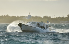 A speedboat travelling in rough seas on Saturday: a woman had died when a speedboat overturned in a marine accident — Photo: Fayaz Moosa / Mihaaru