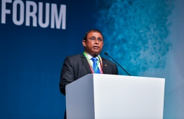 Minister of Toursim Dr. Abdullah Mausoom speaking at the Maldives Investment Forum in October 2021--