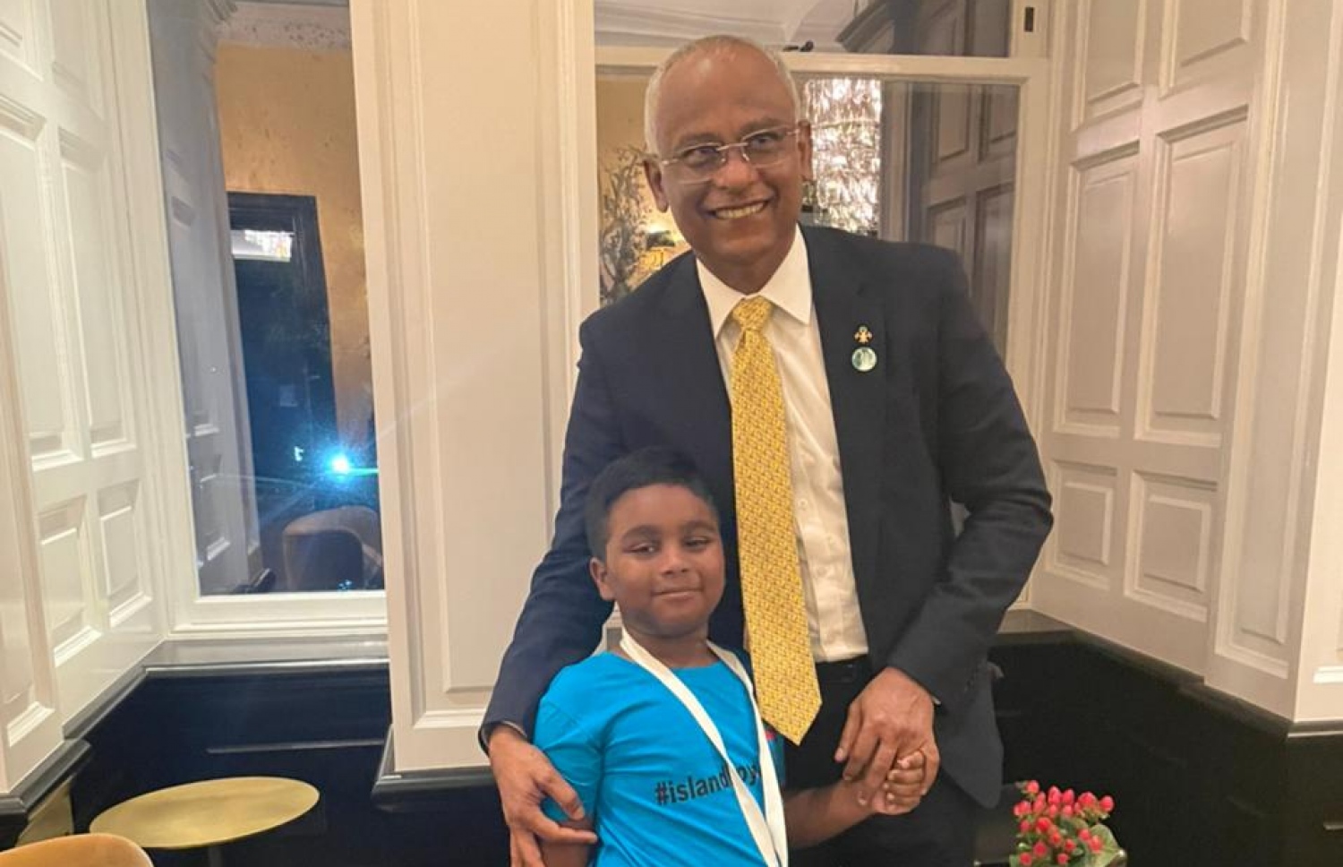 ކޮޕް26 އަށް ދިޔަ އައިމަން، ރައީސް އިބްރާހިމް މުހައްމަދު ސޯލިހާ އެކު.