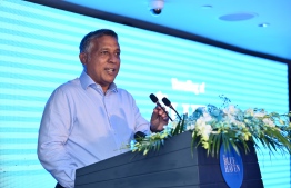 Minister Aslam speaks at the opening ceremony of The Blue Heaven by RCC in Hulhumale -- Photo: Nishan Ali / Mihaaru
