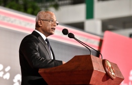 President talks at a ceremony on November 19, 2021: the first couple will return to  Maldives on Sunday -- Photo: Nishan Ali/ Mihaaru