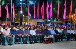 (FILE) PPM members and its leaders during a ceremony held in Male' on December 11, 2021: PPM received MVR 500,000 less than the amount Elections Commission allocated for them. -- Photo: Nishan Ali/ Mihaaru