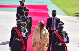 Sheikh Hasina welcomed to Maldives -- Photo: Fayaz Moosa/ Mihaaru