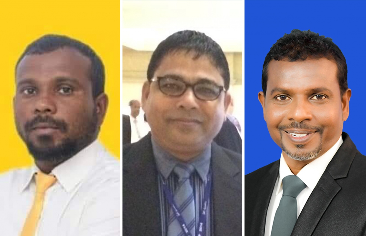 ކޮމަންޑޫ ދާއިރާ އަށް ވާދަކުރައްވާނެ ކަން އިއުލާންކުރައްވާފައިވާ ކެންޑިޑޭޓުން. (ކ-ވ) އަބްދުލް ހަންނާން އިދުރީސް އާއި މޫސާ ފަތުހީ އަދި މުހައްމަދު ރާޝިދު.