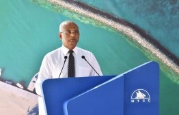 President Ibrahim Mohamed Solih speaking at the opening of Noonu Landhoo harbour -- Photo: President's Office