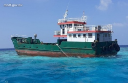 FMS fuel barge that ran aground on Wednesday-- Photo: MNDF