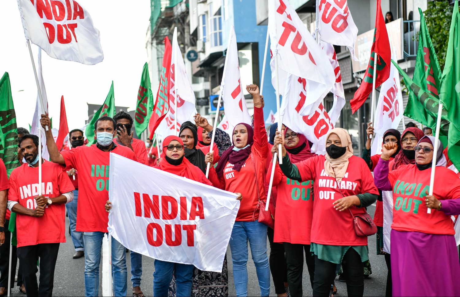 ރާއްޖޭގައި އިންޑިއާގެ ސިފައިން ތިބުމާ ދެކޮޅަށް އިދިކޮޅު ޕީޕީއެމުން ބޭއްވި އެއްވުމެއް.-- ފައިލް ފޮޓޯ: ނިޝާން އަލީ / މިހާރު