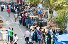 People queuing to get the take Covid tests outside Social Center on January 10, 2022 -- Photo: Fayaz Moosa / Mihaaru