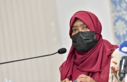 Dr. Nazla Rafeeq at the press conference held by HPA regarding the rising Omicron cases on Tuesday, January 11, 2022 -- Photo: Nishan Ali/ Mihaaru