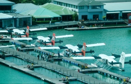 (FILE) Aerial shot of the seaplane terminal in Velana International Airport on January 16, 2022: the highest number of seaplane flights recorded in the airports history was on Saturday, January 6, 2023, with a total of 672 seaplane movements -- Photo: Nishan Ali / Mihaaru