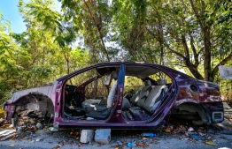 (FILE) Abandoned car in Hulhumale' Industrial Zone -- Photo: Fayaz Moosa