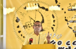 Parliament Speaker and former Maldives President Mohamed Nasheed during a ruling party's assembly-- Photo: Mihaaru