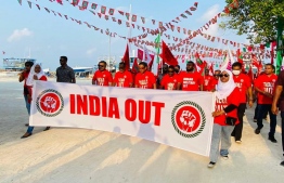 Former President Abdulla Yameen and PPM/PNC leaders at Lhaviyani Naifaru for "India Out" campaign on Saturday, March 19 -- Photo: PPM