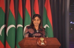 First Lady Fazna Ahmed speaking at the official function held to mark International Women's Day -- Photo: Presidents Office