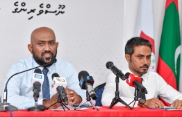 President of the Anti Corruption Commission Adam Shamil and Vice President of the commission Abdul Salaam at a press conference held by the commission -- Photo: Nishan Ali
