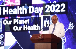 Health Minister Naseem speaking at the ceremony held to mark World Health Day -- Photo: Health Ministry