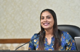 Minister of Education Dr. Aishath Ali during the press conference regarding changes brought to teachers salary framework --Photo: Mihaaru